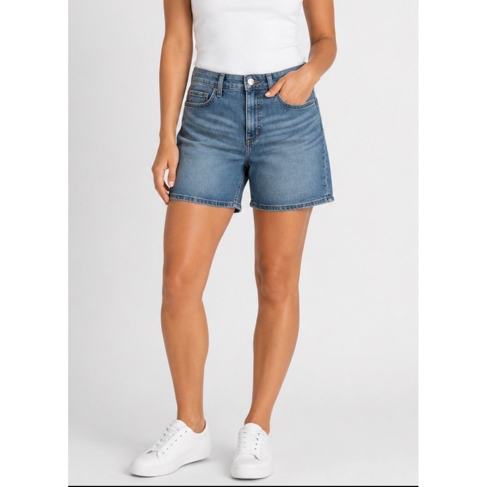 NWT Lee Womens 12M Midrise Regular Fit Denim Shorts Stretch Blue Jean 7" Casual